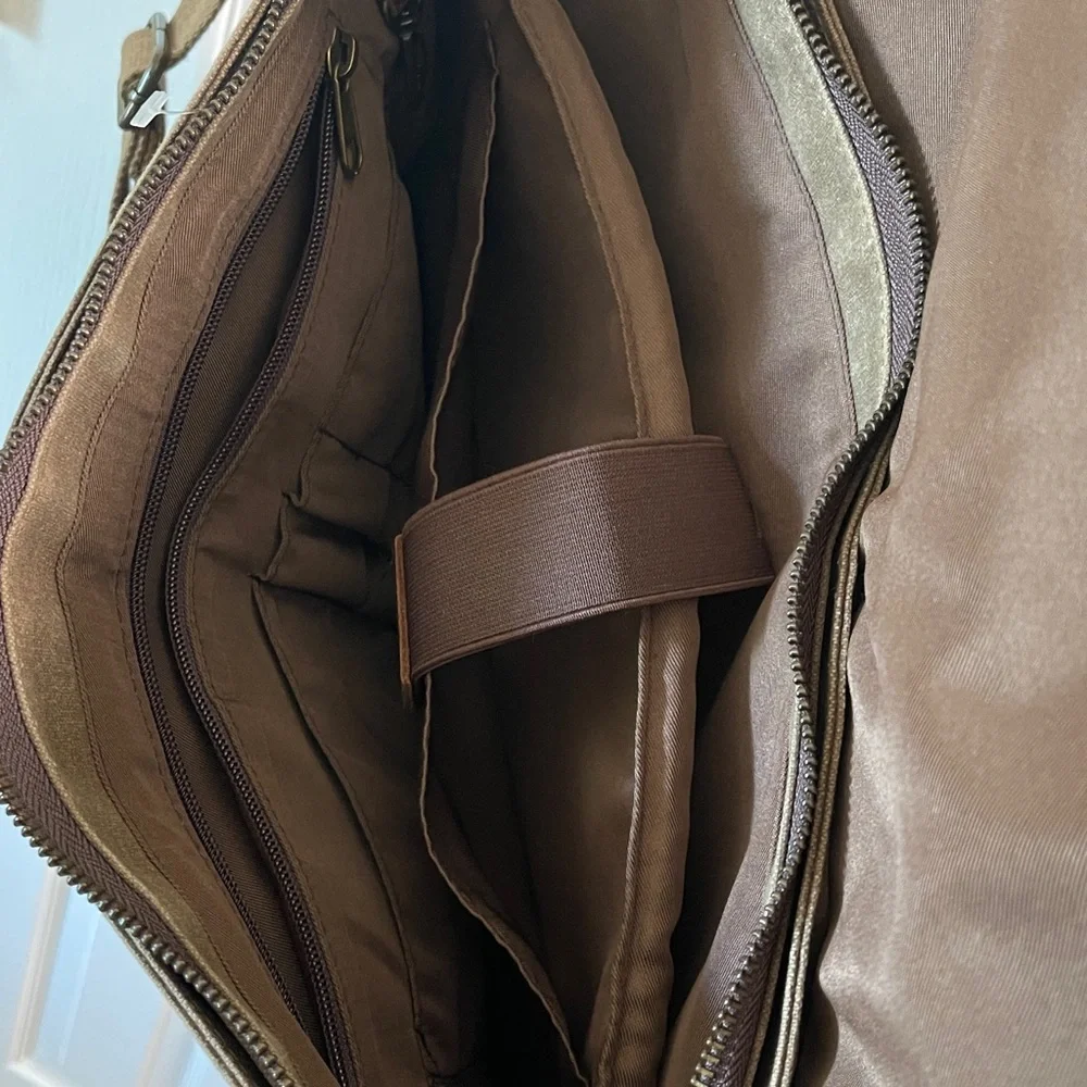 Brown Leather/Canvas Laptop Computer Bag Briefcase Messenger